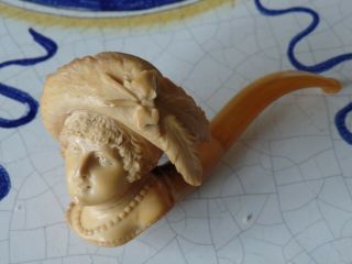Carved Meerschaum Pipe Lady With Hat C1900//20
