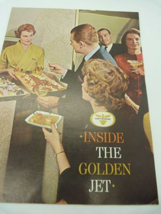 Vintage Golden Jet Continental Airlines Promotional Brochure Airplane Advertise