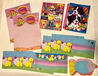 Lisa Frank Dog Stationery,  Envelopes,  Stickers,  Spiral Notebook & Fun Fish Notes