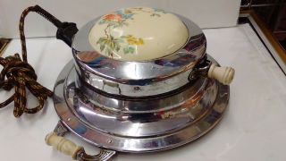 Vintage Universal Waffle Iron,  Porcelain/Ceramic Floral Top & Cord, 2