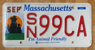 Massachusetts - Dog Cat Pets Animal Friendly License Plate 2015 99ca