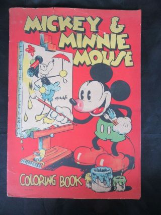 Rare 1933 Mickey & Minnie Mouse Over - Sized Coloring Book Saalfield No.  979