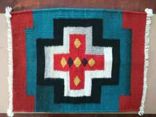 Vintage Zapotec Rug Indian Hand Woven Wool Small Rug Wall Hanging 16 " X 20 " Euc