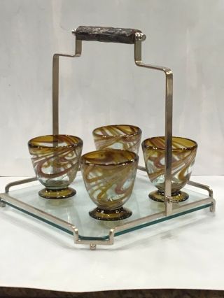 Barware Serving Bar Tray Glass And Stainless Contemporary Industrial Modernist