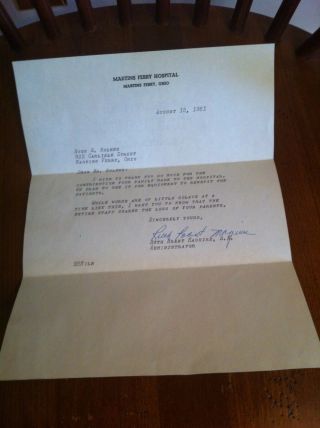 Vintage 1961 Martins Ferry Hospital Ohio Ruth Brant Maguire Administrator Letter