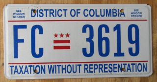 Washington Dc - District Of Columbia License Plate 2015 Fc 3619