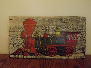 RARE Vintage LIONEL TRAIN Gov.  Stanford Steam Locomotive Engine Painting on Wood 2