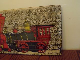RARE Vintage LIONEL TRAIN Gov.  Stanford Steam Locomotive Engine Painting on Wood 4