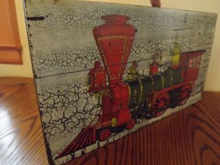 RARE Vintage LIONEL TRAIN Gov.  Stanford Steam Locomotive Engine Painting on Wood 7