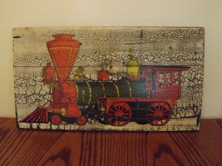 RARE Vintage LIONEL TRAIN Gov.  Stanford Steam Locomotive Engine Painting on Wood 8