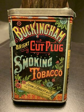 Vintage Buckingham Bright Cut Plug Smoking Tobacco Pocket Tin Litho Can - Bagley