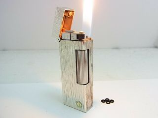 Dunhill Rollagas Lighter D Mark Silver Gas Leaks W/4p O - Rings & Leather Case