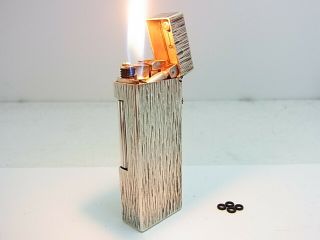DUNHILL Rollagas Lighter d Mark Silver Gas leaks W/4p O - rings & Leather Case 3