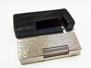DUNHILL Rollagas Lighter d Mark Silver Gas leaks W/4p O - rings & Leather Case 4