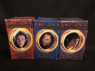 3 Lord Of The Rings Fellowship Burger King Glass Goblets 2001 Frodo,  Strider,  Ar