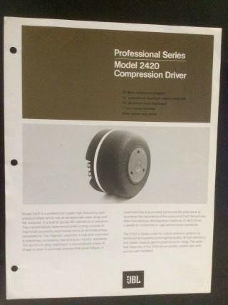 Jbl Professional Series - Model 2420 Compression Driver Dealer Data Sheet