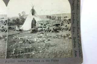 Native American Sioux Indian Plains Fur Camp - Stereoview Keystone Card