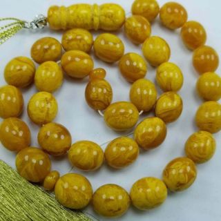 Antique 33 Natural Pressed Baltic Amber Prayer Beads عنبر الماني مضغوط