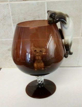 Vintage Brandy Glass With Cat And Mouse