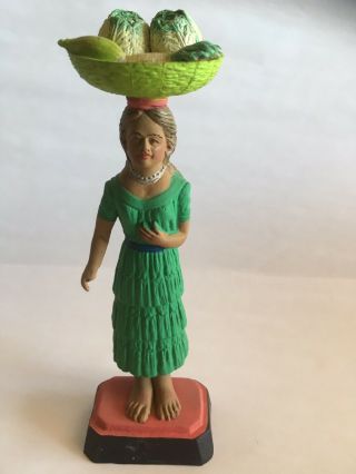 Vintage Mexican Ceramic 1940s Cabbage Girl Clay Pottery Folk Art Figure 5 " Tall