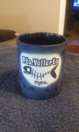 Puerto Vallarta Mexico Coffee Cup Mug Blue With Fish Scales