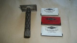 Vintage Gillette Razor W/3 Blades And Case 5
