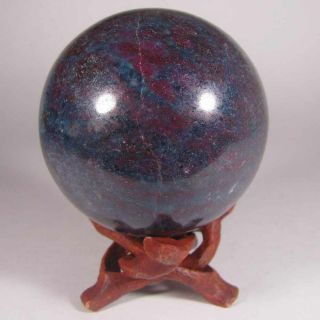 2.  5 " Ruby In Kyanite Sphere Ball W/ Stand - India - 64mm - 1.  1 Lbs.