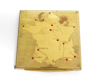 Antique Vintage French Map Signed Made In France Antique Makeup Compact