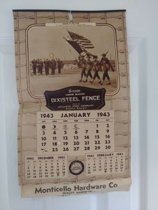 Vintage 1943 Calendar Dixisteel Fence Atlanta Ga.  Army/war