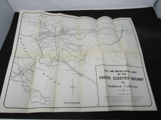 1941 Pacific Electric Lines Railway Map Rail & Motor Coach Lines Southern Calif
