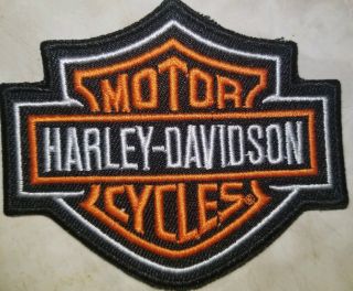 Harley Davidson Motorcycles Small Patch Bar Shield Orange And Black 3.  5 " X2.  75 "