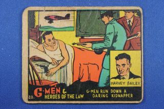 1936 Gum G - Men & Heroes Of The Law - 20 G - Men Run Down Kidnapper - Good Cond.