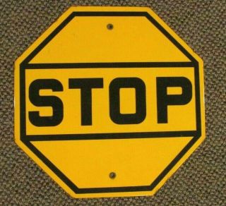 Vintage 1930s Yellow Porcelain Stop Sign.  18 ".