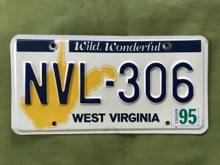 Euc Vintage 1995 West Virginia Auto License Plate Wv Usa Nvl 306 Map 90s Excelnt