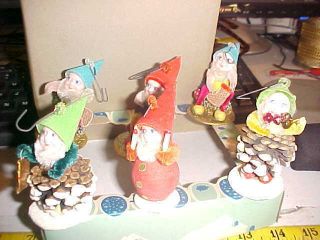 6 Shiny Brite Vtg Pipe Cleaner Elf Dwarf Gnome Chenille Japan Christmas Ornament