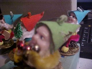 6 Shiny Brite Vtg Pipe Cleaner Elf Dwarf Gnome Chenille Japan Christmas Ornament 5
