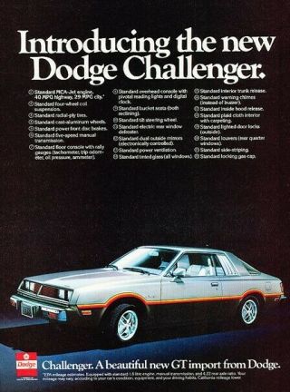 1978 Dodge Challenger Vintage Advertisement Print Art Car Ad K103