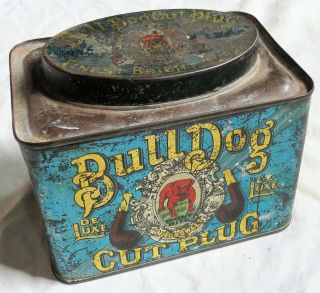 Bulldog Deluxe Cut Plug Tobacco Tin Lovell&buffington Kentucky Old Vtg Antique