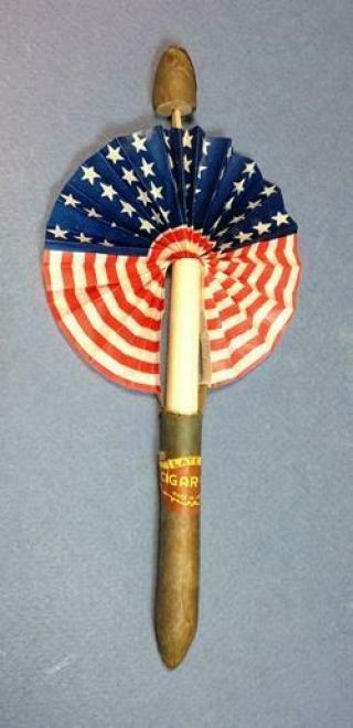 Small Antique Novelty Latest Cigar W/ American Flag Fan Japan C1920s
