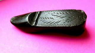 Antique Early To Mid 19th C,  Engraved Pewter Shoe Snuff Box.