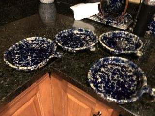 Bennington Pottery Blue Agate Cheese Grill Plates (set Of 4).  Euc