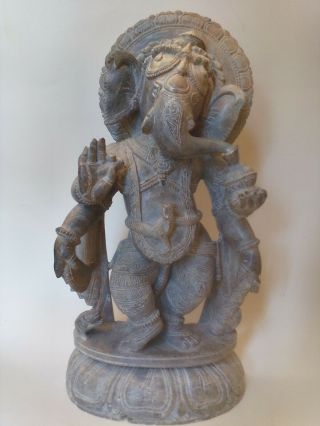 Large Hand Carved Soap Stone Hindu God Diety Ganesh Ganesha Figurine Statue 10 "