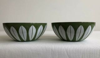 Cathrineholm Enamel Green Lotus Bowls.  Set Of 2 Norway.  5.  5 Inches
