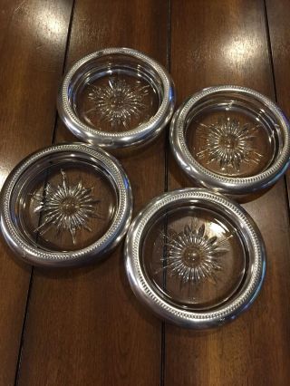 Vintage Leonard Glass / Silver Plate Ashtrays / Coasters / Candle Holder - 4