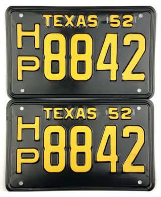 Nos 1952 Texas License Plate Pair Hp8842 Unissued Yom Clear Very