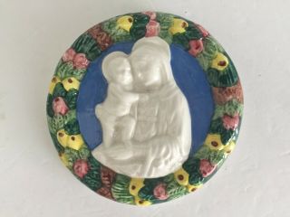 Vintage Della Robbia Madonna And Child Italian Art Pottery Faience Plaque