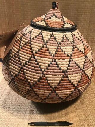 African Zulu Ukhamba Basket 15” X 14” Hand Woven S.  African Tribal Estate Item