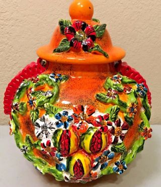Mexican Talavera Vase Ginger Jar Lid Pot Pottery Gerardo Garcia Tibor Folk Art