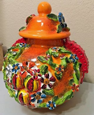 Mexican Talavera Vase Ginger Jar Lid Pot Pottery Gerardo Garcia Tibor Folk Art 2