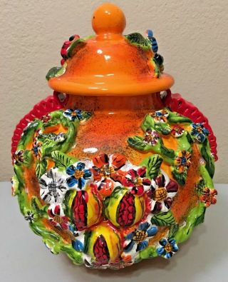 Mexican Talavera Vase Ginger Jar Lid Pot Pottery Gerardo Garcia Tibor Folk Art 3